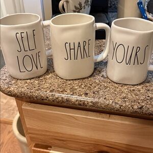Rae Dunn Cream Ceramic Mug Trio - Self Love, Share, Yours